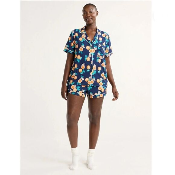 Dreamy Soft Short Sleeve Knit Notch Collar Top & Shorts Pajama 2-Pc Set Size M - Picture 8 of 8